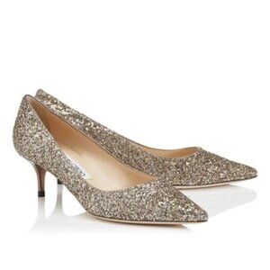 Jimmy Choo Women’s AZA Shadow Coarse Glitter Heel Pump Gold Size 36